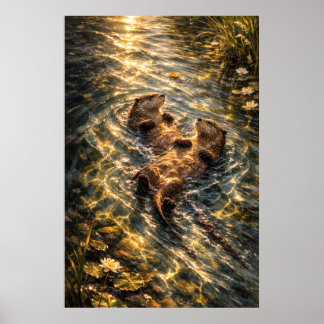 Drifting Together | River Otter Art | Poster