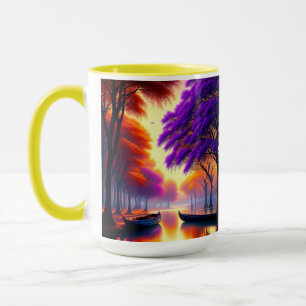 "Drifting Tranquility: Canoes Beneath Jacarandas  Mug