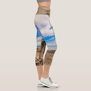 Driftwood artwork on Hokitika Beach, New Zealand Capri Leggings
