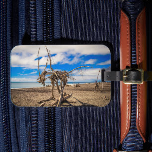 Driftwood artwork on Hokitika Beach, New Zealand Luggage Tag