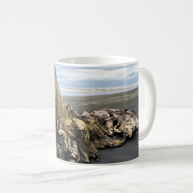 Driftwood at Benson Beach, Cape Disappointment, WA Coffee Mug (Front Right)