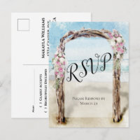 Driftwood Beach Arbor with Roses Wedding RSVP