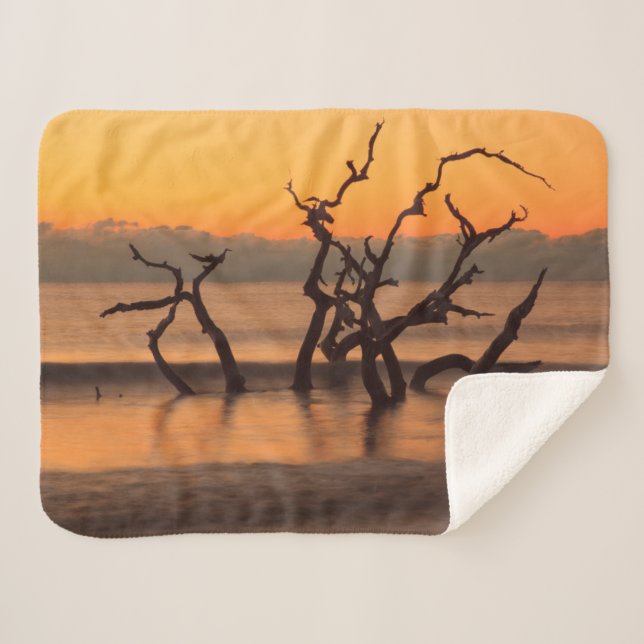 Driftwood Beach at Sunrise Jekyll Island Georgia Sherpa Blanket (Front (Horizontal))