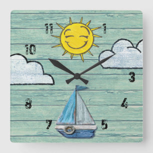 Driftwood Beach clock with numbers. Jade Medium
