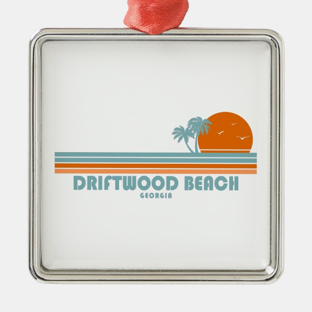 Driftwood Beach Georgia Sun Palm Trees Metal Ornament (Front)