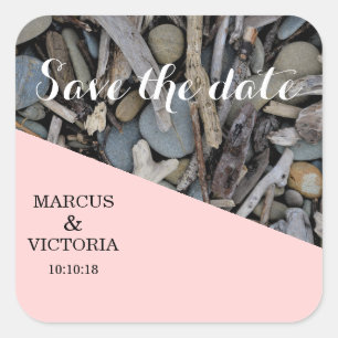 Driftwood beach wedding Save the date Square Sticker