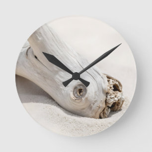 Driftwood Beach Wood Organic Coastal Minimalist Round Clock