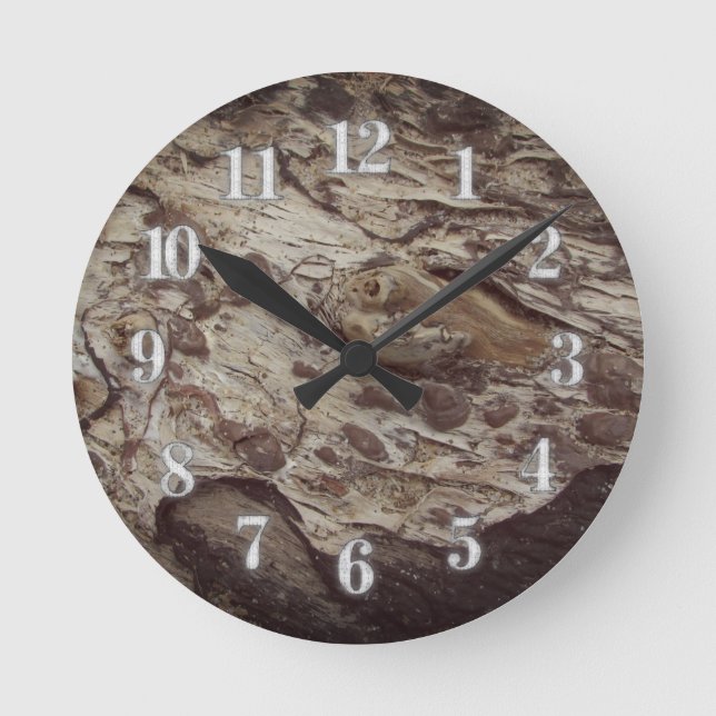 Driftwood Grain Pattern Photo Rustic Woodgrain Round Clock (Front)