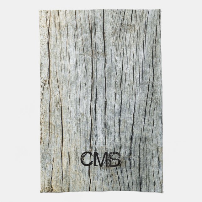 Driftwood in Shades of Grey Beach Personalised Tea Towel (Vertical)