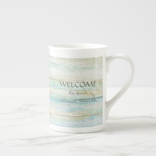 Driftwood Ocean Beach House Coastal Seashore Bone China Mug (Right)