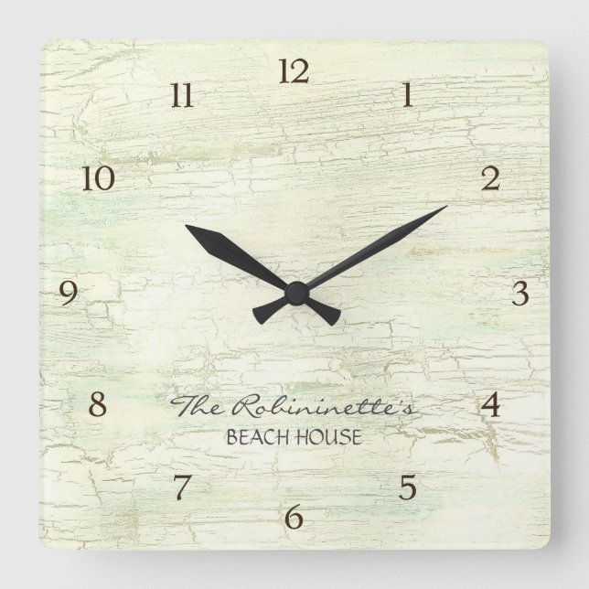 Driftwood Ocean Beach House Coastal Seashore Square Wall Clock (Front)