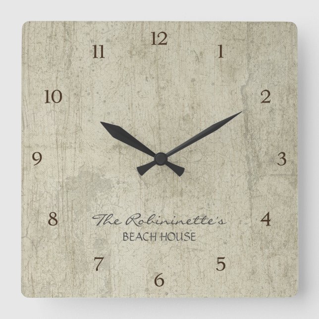 Driftwood Ocean Beach House Coastal Seashore Square Wall Clock (Front)
