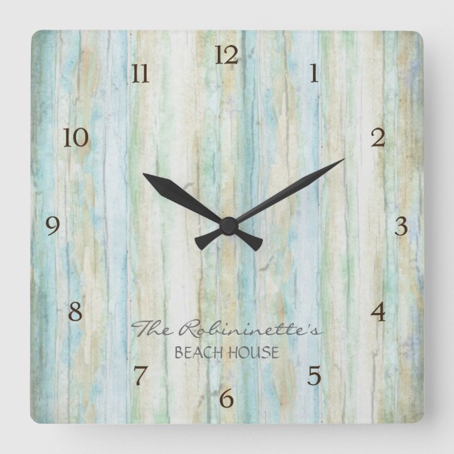 Driftwood Ocean Beach House Coastal Seashoredriftw Square Wall Clock (Front)