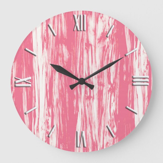 Driftwood pattern - coral pink and white large clock (Front)