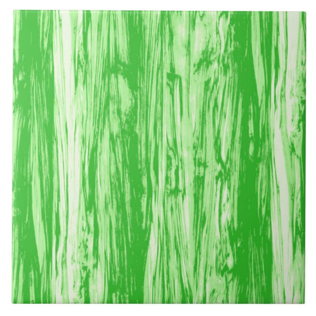 Driftwood pattern - lime green and white ceramic tile (Front)
