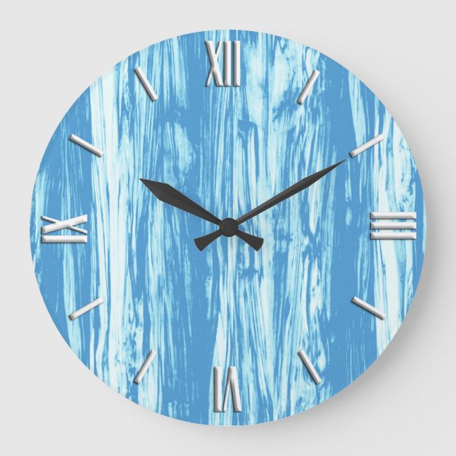 Driftwood pattern - ocean blue and white large clock (Front)