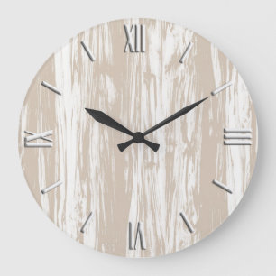 Driftwood pattern - taupe tan and white large clock
