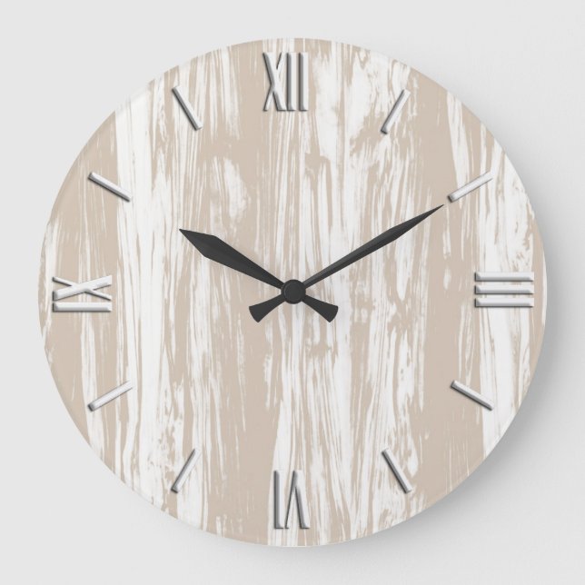 Driftwood pattern - taupe tan and white large clock (Front)