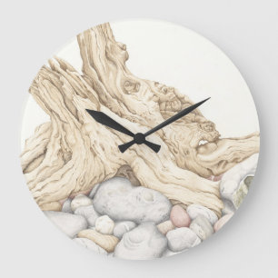 Driftwood & Pebbles in Coloured Pencil Wall Clock