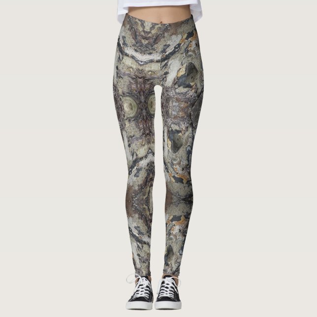 Driftwood Photo Marbled Coastal Woodgrain Leggings (Front)