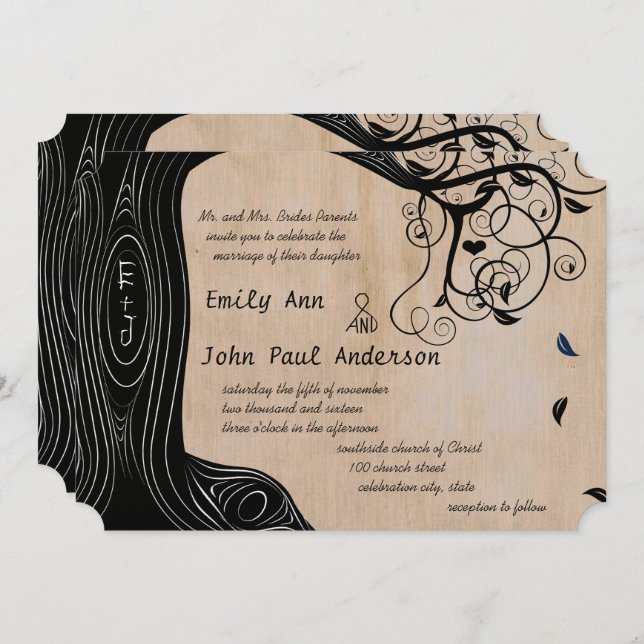 Driftwood Tree on Brown Paper Wedding Invite (Front/Back)