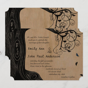 Driftwood Tree on Brown Paper Wedding Invite