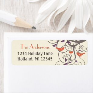 Driftwood Tree Orange Lovebird Return Address Label