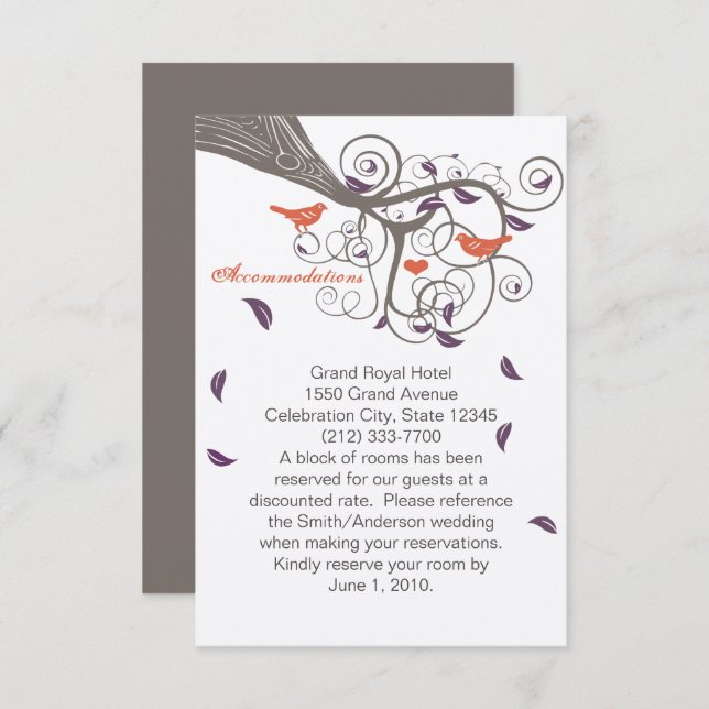 Driftwood Tree Purple Leaf Swirl Accommodations Enclosure Card (Front/Back)