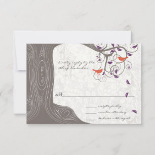 Driftwood Tree Swirl Love Birds Wedding RSVP Card