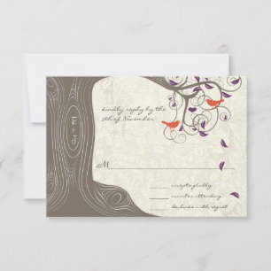 Driftwood Tree Swirl Love Birds Wedding RSVP Card