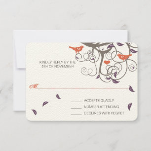 Driftwood Tree Swirl Love Birds Wedding RSVP Card