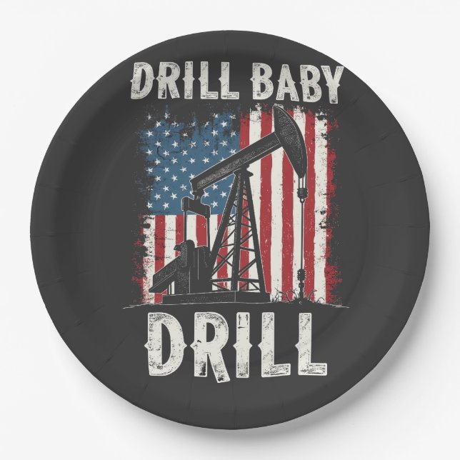 Drill Baby Drill American Trump Energy Economy  Paper Plate (Front)