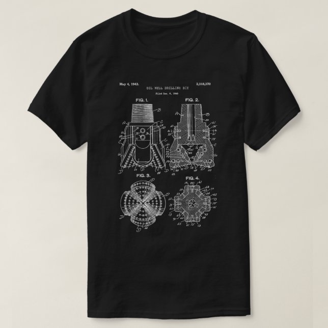 Drill Bit Blueprint  Petroleum Engineer Oilfield  T-Shirt (Design Front)