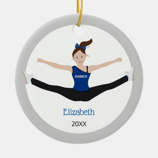 Drill Team Brown Hair Blue And Black Ceramic Ornament (Front)