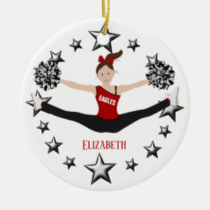 Drill Team Brown Hair Red And Black Ceramic Ornament