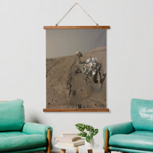 Drilling Mars Curiosity Red Martian Landscape Hanging Tapestry