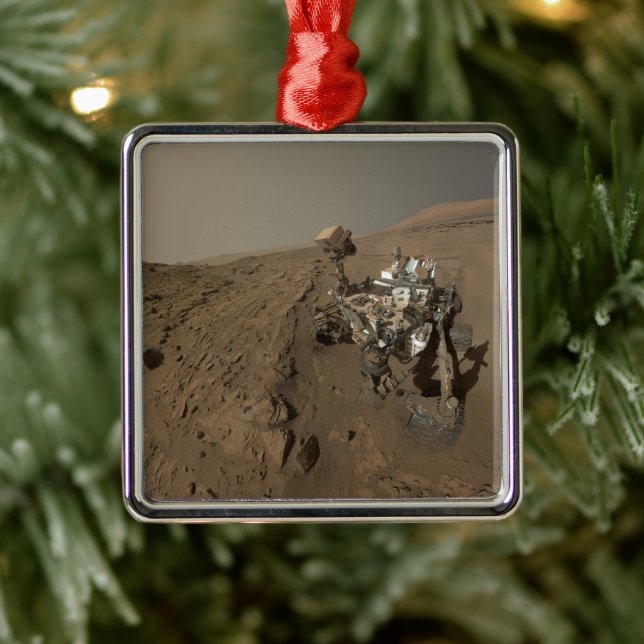 Drilling Mars Curiosity Red Martian Landscape Metal Ornament (Tree)
