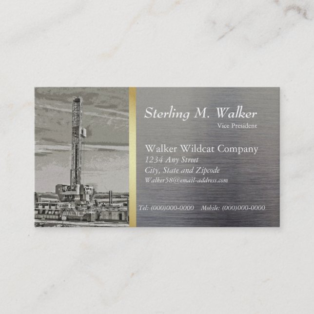 Drilling Rig on Metal Look Business Card (Front)