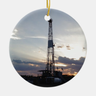 Drilling Rig Sunset Ceramic Tree Decoration