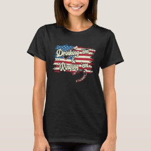 Dringkin 'Em Ringin 'Em USA FLag Horseshoe Pitchin T-Shirt