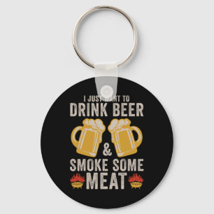 Drink Beer And Smoke Some Meat Bbq Grilling Key Ring