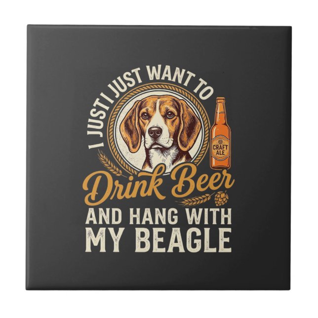 Drink Beer Beagle Dog Craft Ale Bottle Hops Ceramic Tile (Front)