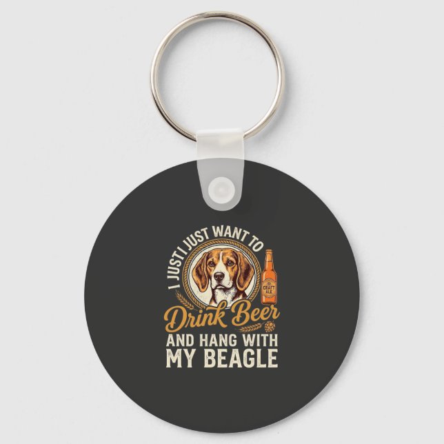 Drink Beer Beagle Dog Craft Ale Bottle Hops Key Ring (Front)