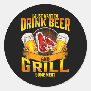 Drink Beer Grill Meat Grilling Bbq Barbecue Drinki Classic Round Sticker