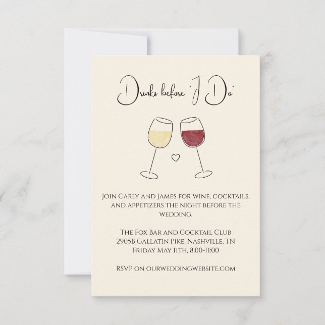 Drink Before I Do White Red Wine Wedding Rehearsal Invitation (Front)