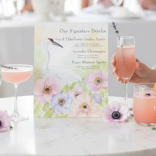 Drink Bridal Shower Whooping Crane Anemones  Pedestal Sign