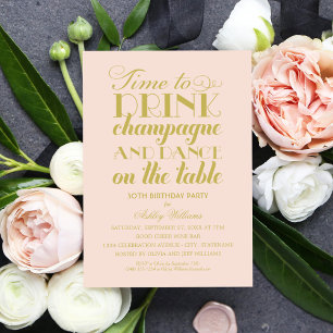 Drink Champagne Dance Blush Pink Gold Invitation