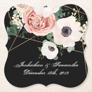 Drink Coasters Geometric Garden Rose Black