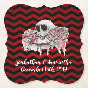 Drink Coasters skull Rose goth Chevron black red