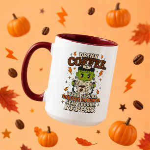 Drink Coffee Wear Scrubs Stay Spooky Large Maroon Mug